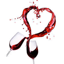 Decorative photo of two wine glasses clinking together with red wine splashing in a heart formation.
