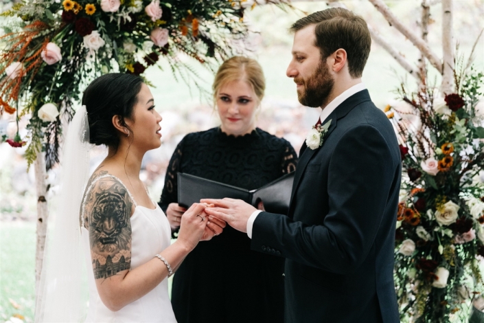 Wedding ceremony on the covered patio.