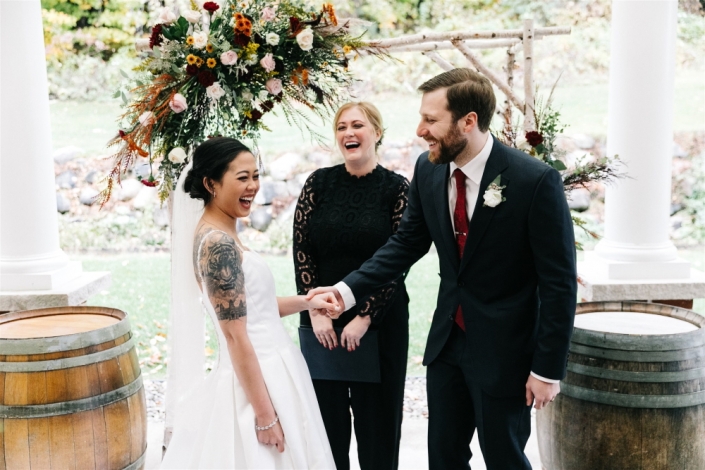 Small wedding ceremony on the covered patio.