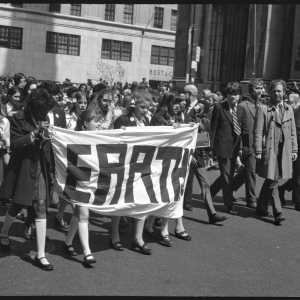 People in the streets on the first Earth Day.