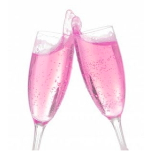 Two flutes with sparkling rose wine.